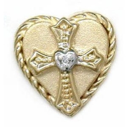 B1476 14K HEART SLIDE WITH 1 DIAMOND SET IN CROSS 